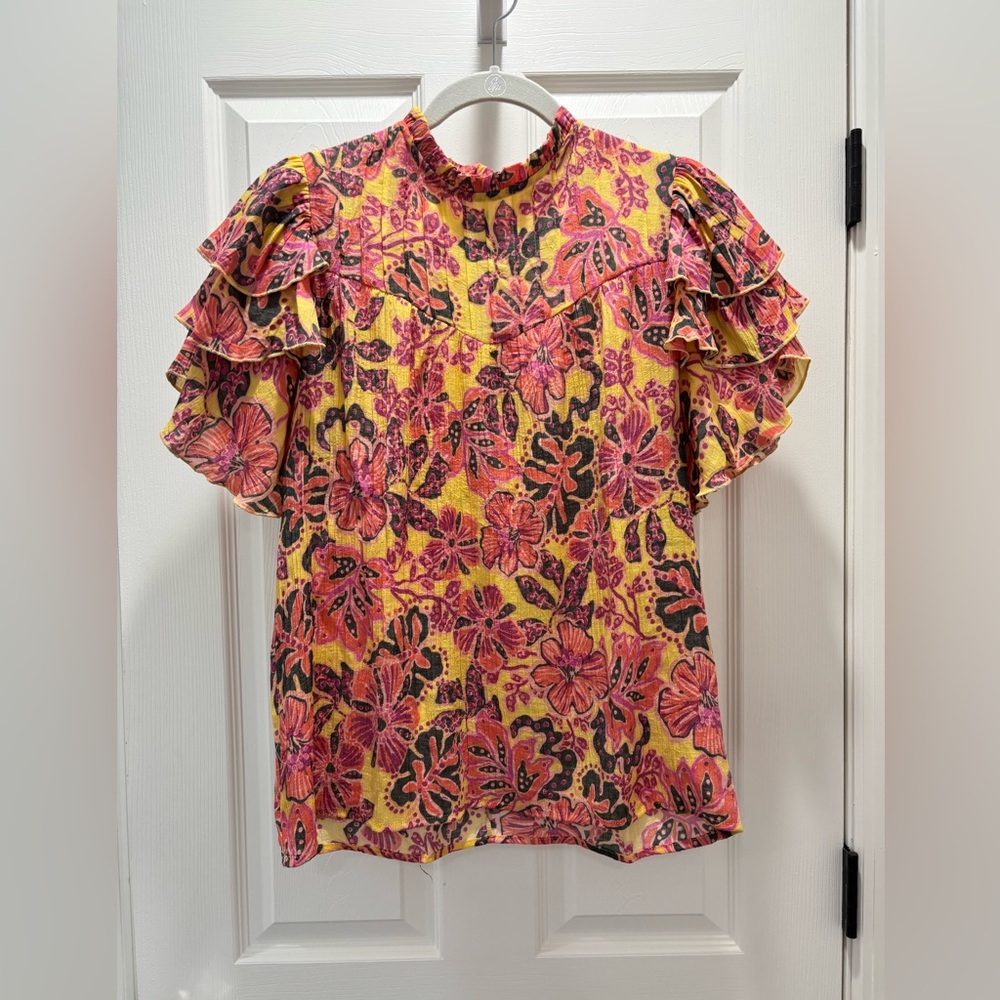 Nanette Lepore Multicolor/Yellow Floral Top - size M.  Pre owned condition